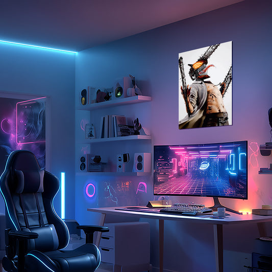 singeee chainsaw man  neon poster and neon sign in gameroom 2