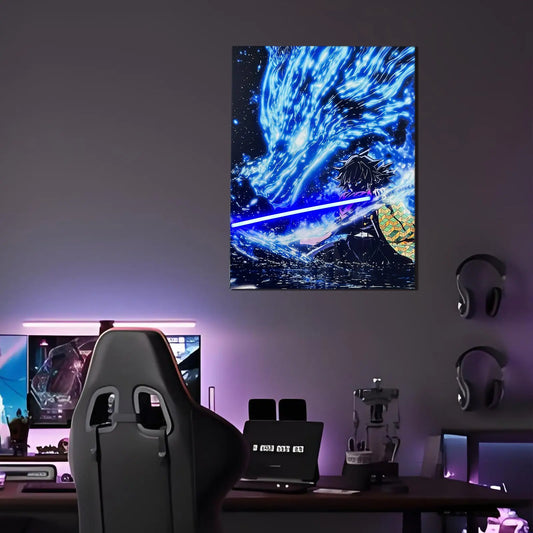 Singeee Giyuu demon slayer neon poster and neon sign on the wall