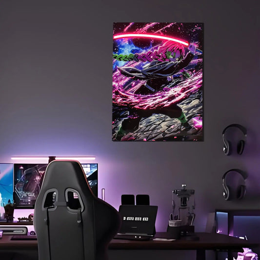 Singeee Mitsuri demon slayer neon poster and neon sign on the wall of a gaming room