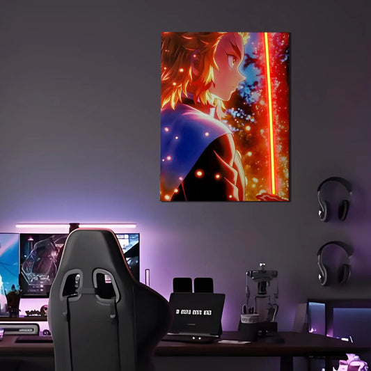 Singeee Rengoku demon slayer neon poster and neon sign on gaming room's wall