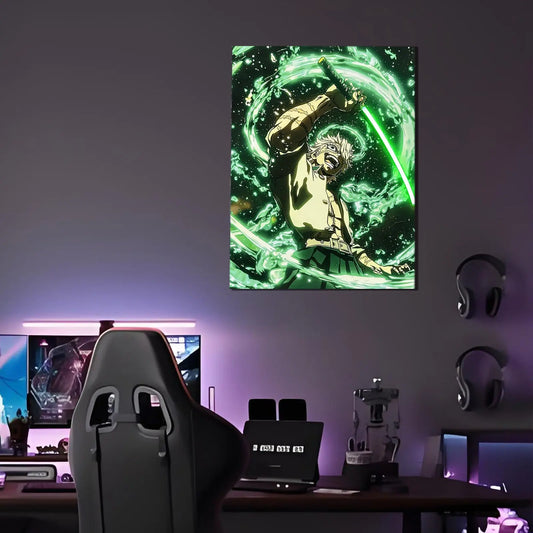 Singeee sanemi 2 demon slayer neon poster and neon sign on the wall of bed room