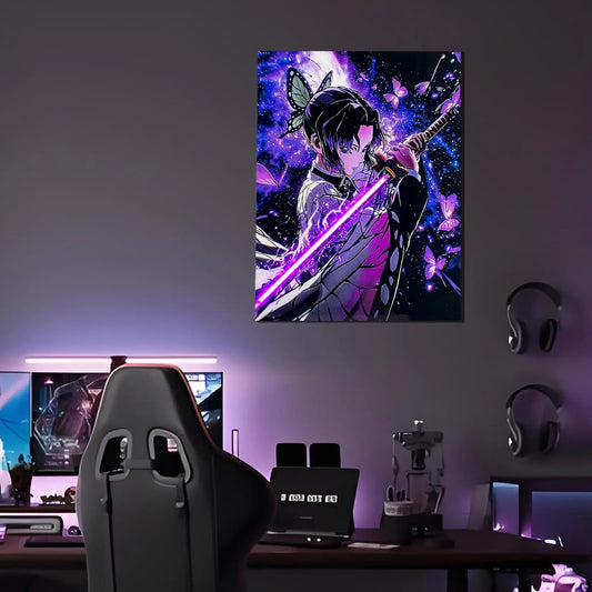 Singeee Shinobu 2 demon slayer neon poster and neon sign on the wall of a game room