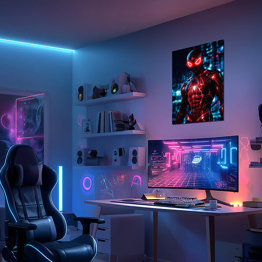 singeee spider man neon poster and sign in neon style gaming room