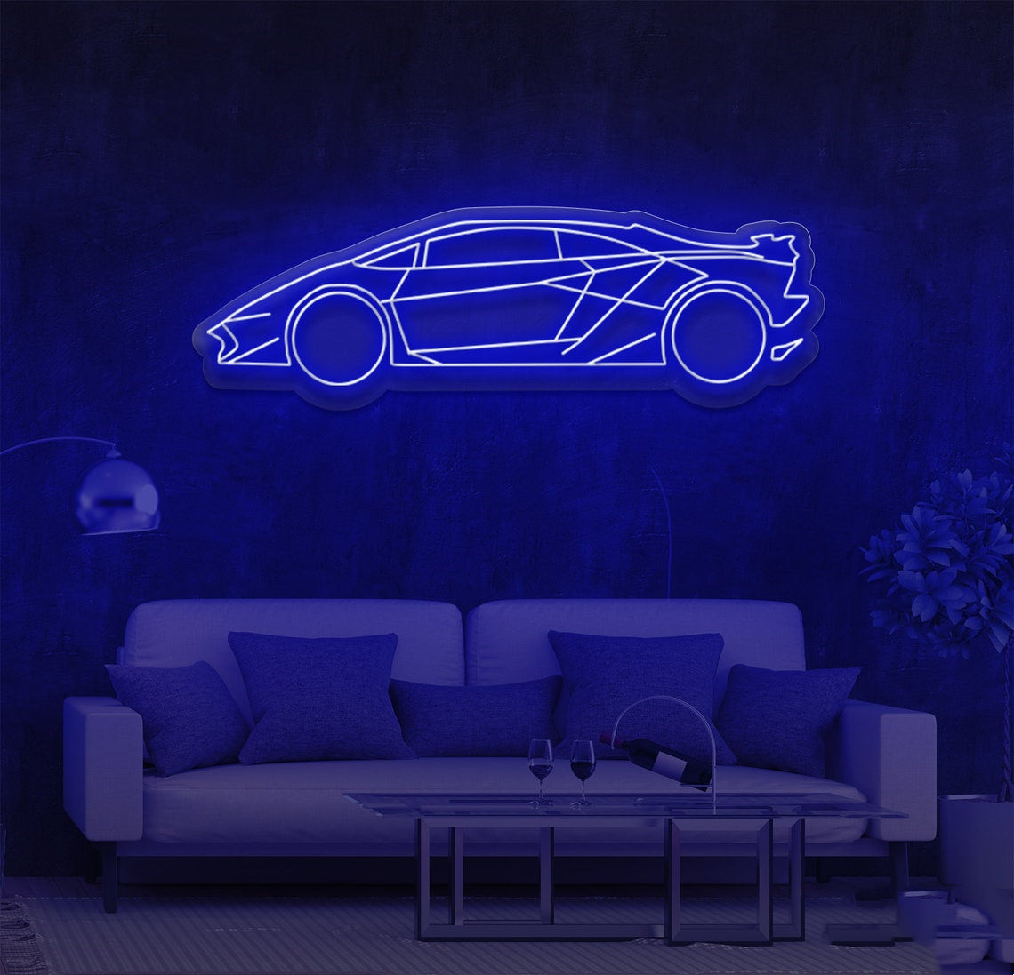 Cool Sports Car Neon Sign – Futuristic LED Light for Car Enthusiasts & Man Cave Decor blue