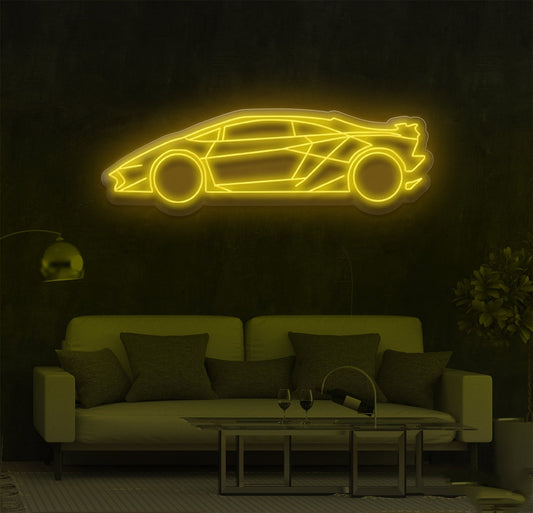 Cool Sports Car Neon Sign – Futuristic LED Light for Car Enthusiasts & Man Cave Decor yellow