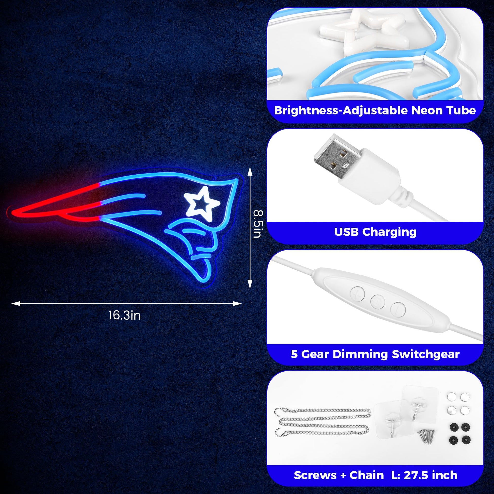 New England Patriots Team Logo Football Neon Sign details
