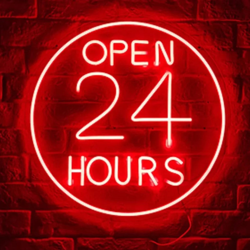 ‘OPEN 24 HOURS’ custom neon sign for restaurant shop decor light up your business