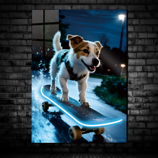 Skateboarding dog Neon Poster