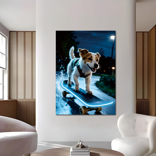 Skateboarding dog Neon Poster