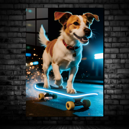 スケートボードをする犬3 - ネオンポスター