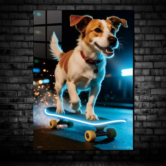 Skateboarding dog 3 - Neon Poster