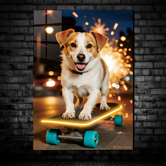 Skateboarding dog 4 Neon Poster
