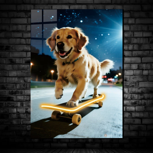 Skateboarding dog5 - Neon Poster