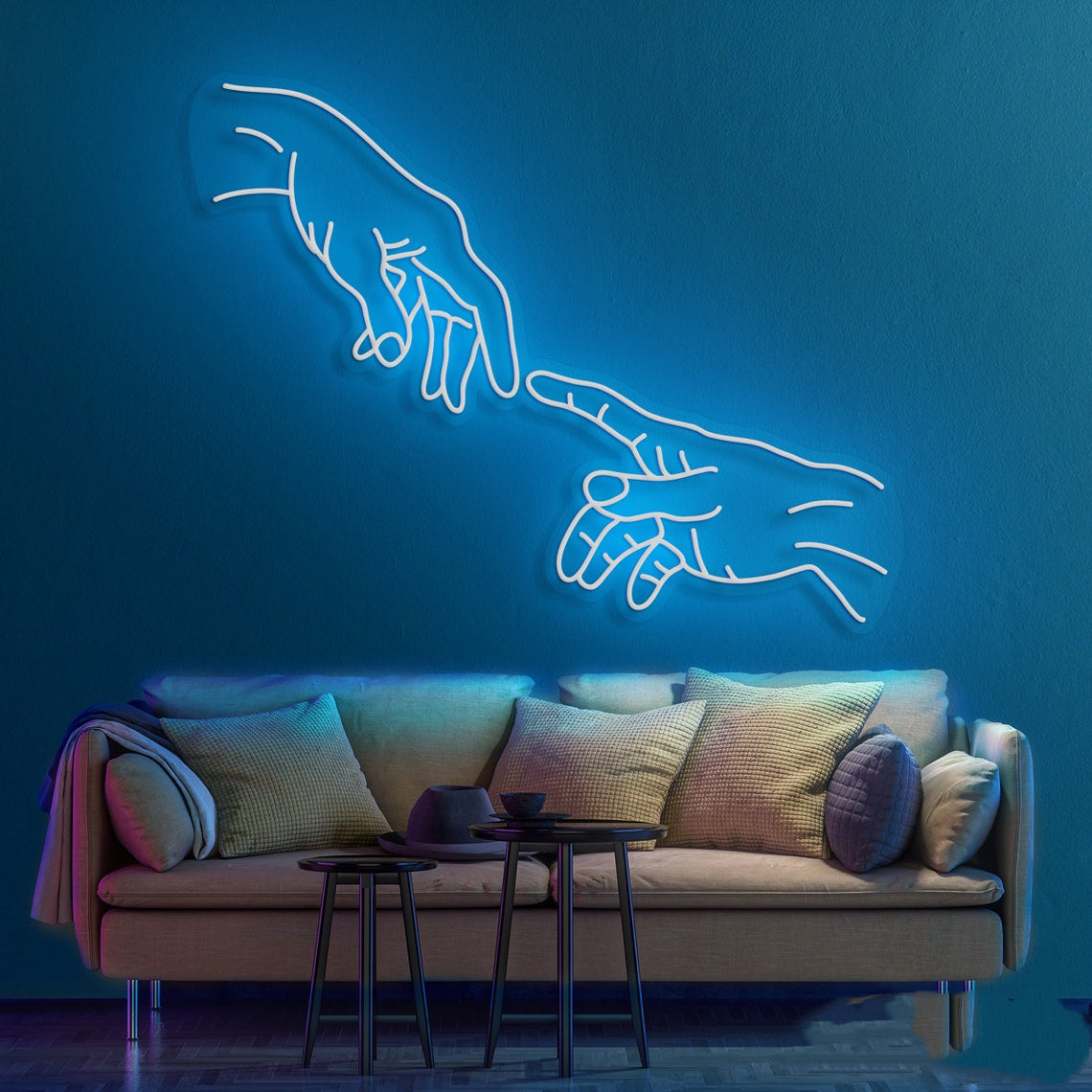 fingertip touch custom neon sign ice blue