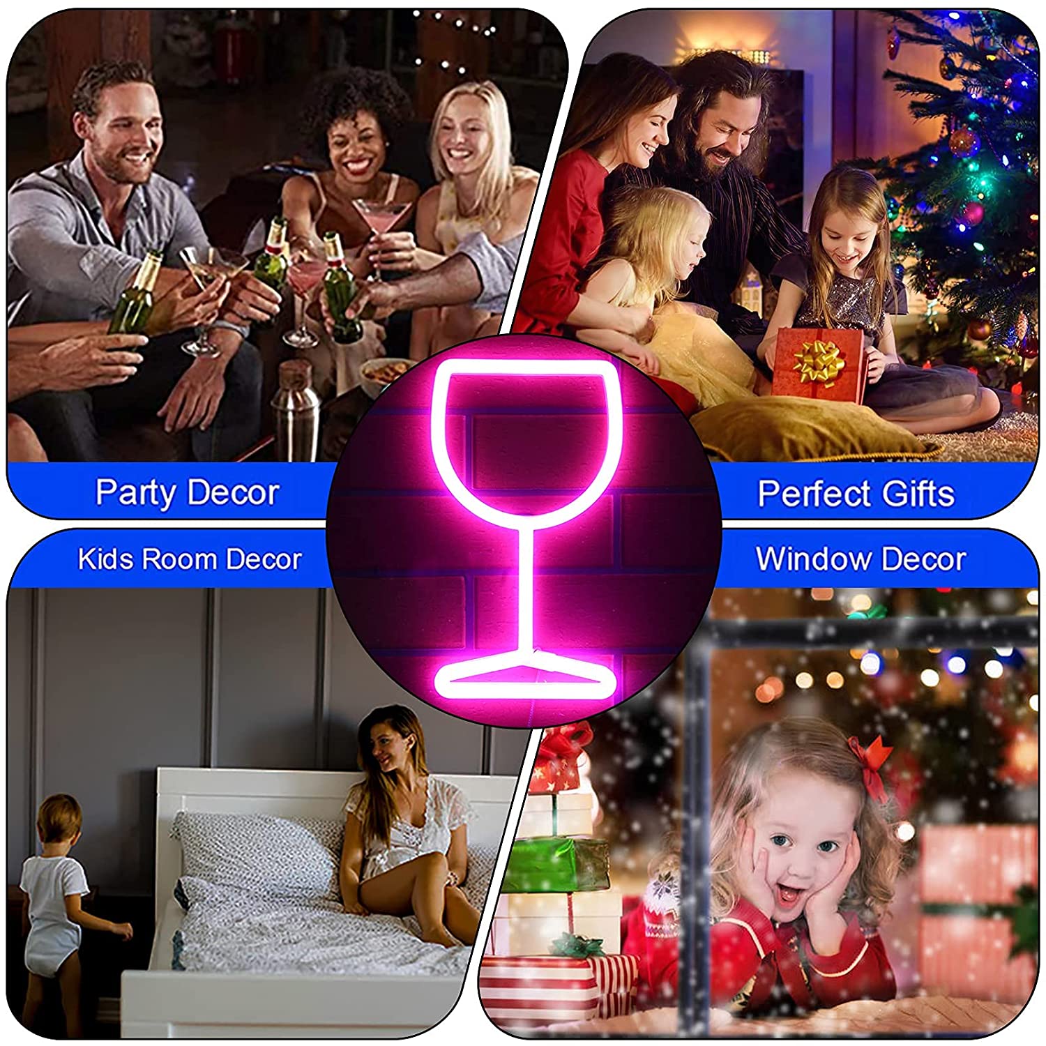 wine glasses neon sign bar & party neon sign rendering